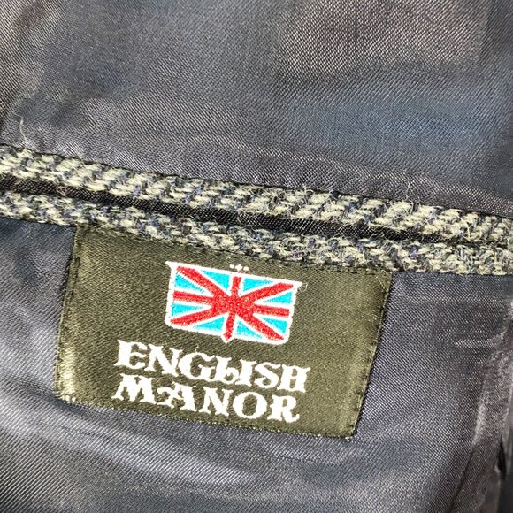 Vintage ENGLISH MANOR Gray Herringbone Tweed Sportcoat with Leather Buttons 46R - Picture 14 of 16